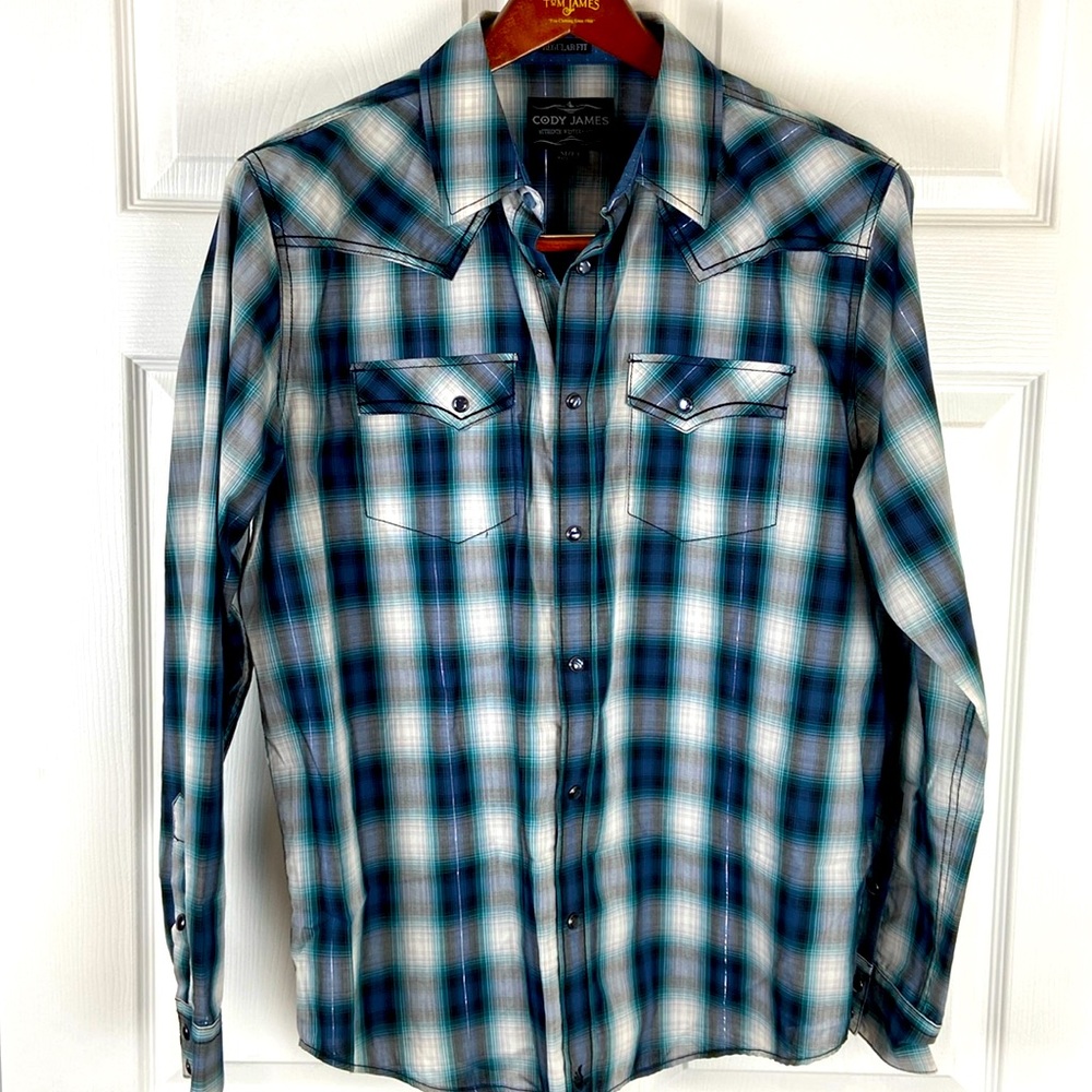 Cody James Western Cowboy Long Sleeve Button Down Shirt Pearl Snaps Mens L
